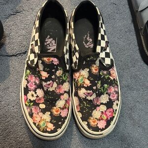 Vans Black Floral Checkered Slip-On Sneakers
